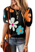 Graphic Bow Print Puff Sleeve Casual Top