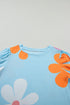 Graphic Bow Print Puff Sleeve Casual Top