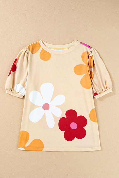 Graphic Bow Print Puff Sleeve Casual Top