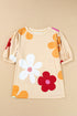 Graphic Bow Print Puff Sleeve Casual Top