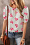 Graphic Bow Print Puff Sleeve Casual Top