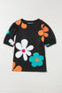 Graphic Bow Print Puff Sleeve Casual Top