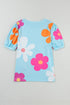Graphic Bow Print Puff Sleeve Casual Top