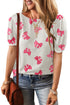 Graphic Bow Print Puff Sleeve Casual Top