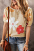 Graphic Bow Print Puff Sleeve Casual Top