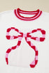 Graphic Bow Print Ribbed Trim Pullover Sweater
