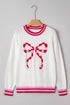 Graphic Bow Print Ribbed Trim Pullover Sweater