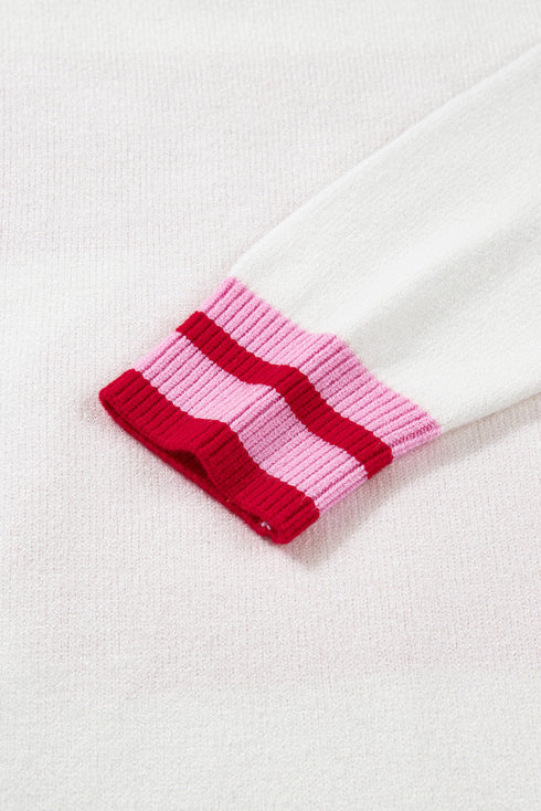 Graphic Bow Print Ribbed Trim Pullover Sweater