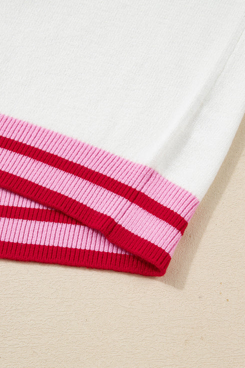 Graphic Bow Print Ribbed Trim Pullover Sweater