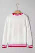 Graphic Bow Print Ribbed Trim Pullover Sweater
