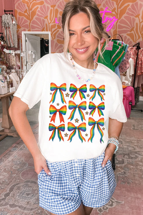 Graphic Bow Star Print Cotton Blend Crew Neck Tee