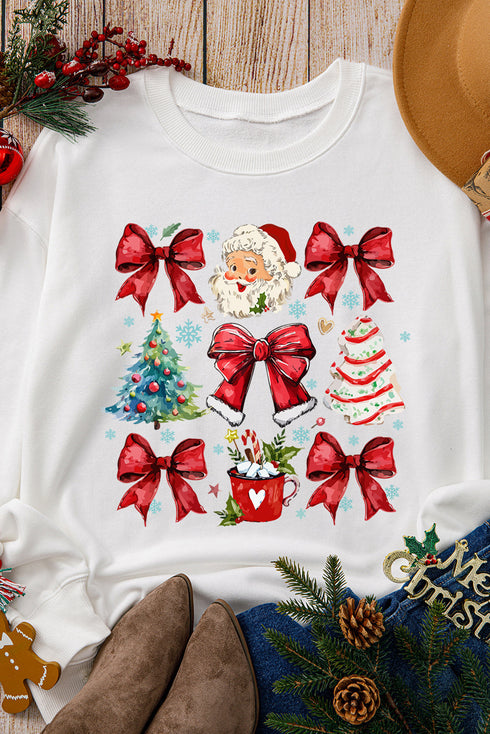 Graphic Bows And Santa Print Crewneck Sweatshirt