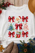 Graphic Bows And Santa Print Crewneck Sweatshirt