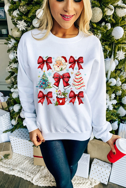 Graphic Bows And Santa Print Crewneck Sweatshirt