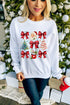 Graphic Bows And Santa Print Crewneck Sweatshirt
