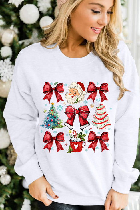 Graphic Bows And Santa Print Crewneck Sweatshirt