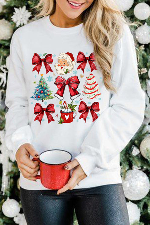 Graphic Bows And Santa Print Crewneck Sweatshirt
