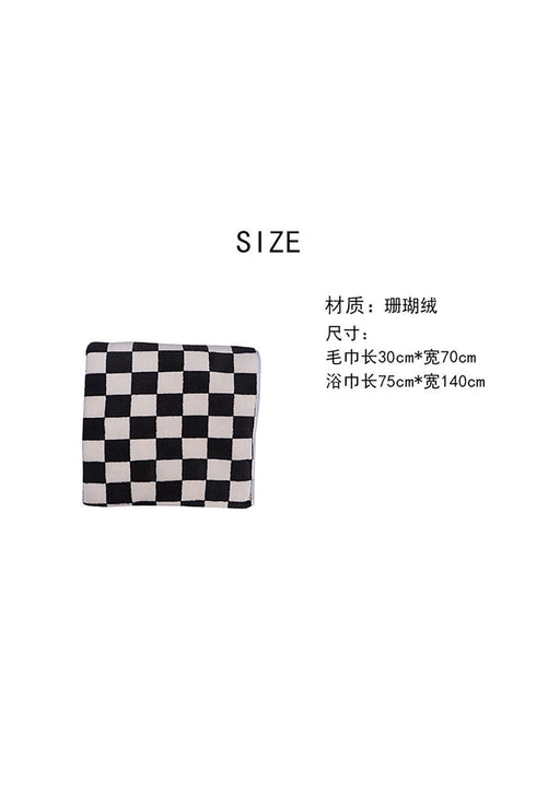 Graphic Checkerboard Pattern Superfine Fiber Plush Bath Towel Set