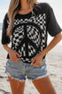 Graphic Checkerboard Peace Sign Print Round Neck Oversized Tee