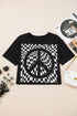 Graphic Checkerboard Peace Sign Print Round Neck Oversized Tee