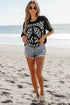 Graphic Checkerboard Peace Sign Print Round Neck Oversized Tee