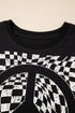 Graphic Checkerboard Peace Sign Print Round Neck Oversized Tee