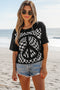 Graphic Checkerboard Peace Sign Print Round Neck Oversized Tee