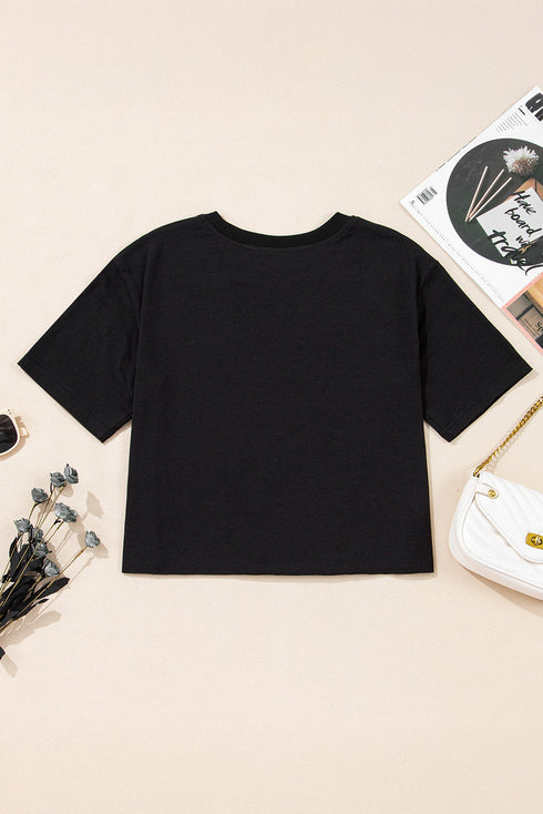 Graphic Checkerboard Peace Sign Print Round Neck Oversized Tee
