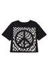 Graphic Checkerboard Peace Sign Print Round Neck Oversized Tee