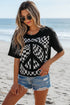 Graphic Checkerboard Peace Sign Print Round Neck Oversized Tee