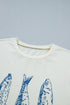 Graphic Fish Print Short Sleeve Round Neck Top