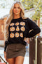 Graphic Floral Pumpkin Crew Neck Pullover Sweatshirt