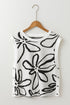 Graphic Floral Side Button Sleeveless Knit Top