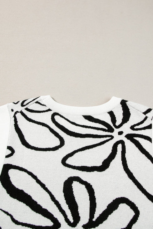 Graphic Floral Side Button Sleeveless Knit Top