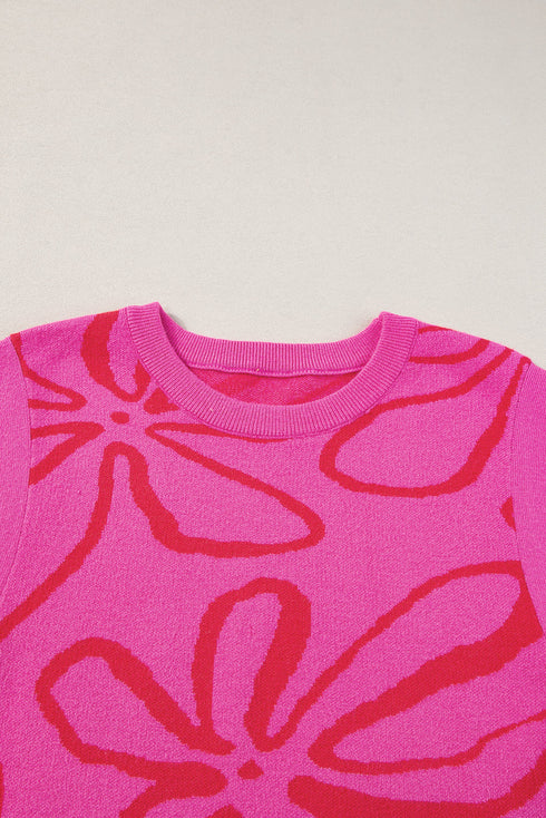 Graphic Floral Side Button Sleeveless Knit Top