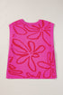 Graphic Floral Side Button Sleeveless Knit Top