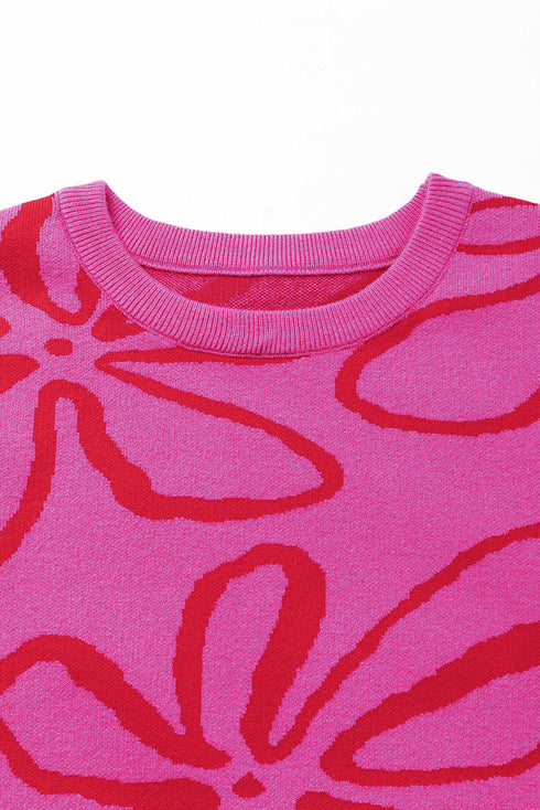 Graphic Floral Side Button Sleeveless Knit Top