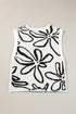 Graphic Floral Side Button Sleeveless Knit Top