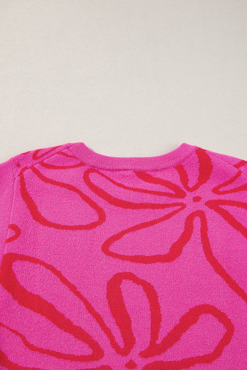 Graphic Floral Side Button Sleeveless Knit Top