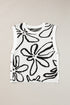 Graphic Floral Side Button Sleeveless Knit Top