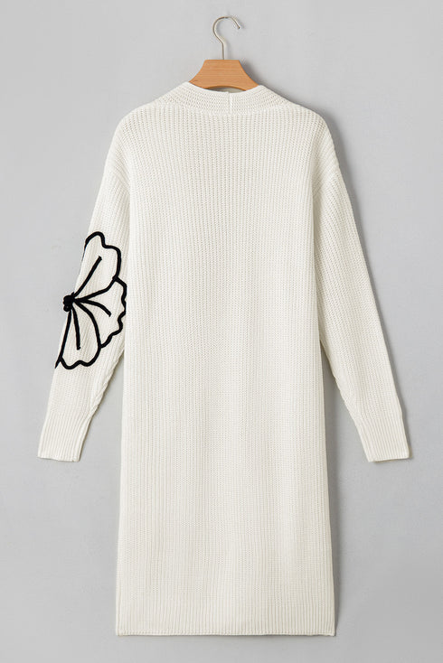 Graphic Floral Sleeve Open Front Longline Cardigan