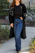 Graphic Floral Sleeve Open Front Longline Cardigan