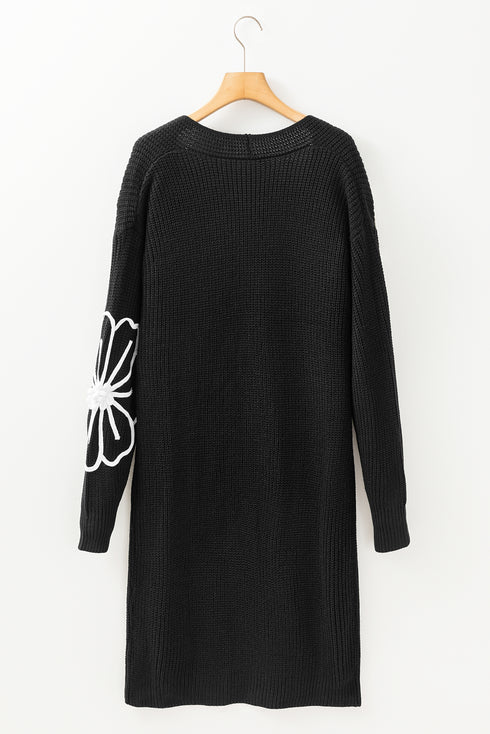 Graphic Floral Sleeve Open Front Longline Cardigan