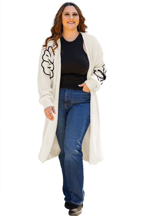Graphic Floral Sleeve Open Front Longline Cardigan