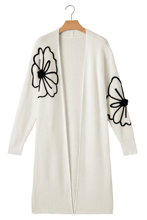 Graphic Floral Sleeve Open Front Longline Cardigan