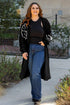 Graphic Floral Sleeve Open Front Longline Cardigan