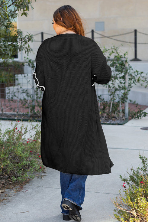 Graphic Floral Sleeve Open Front Longline Cardigan