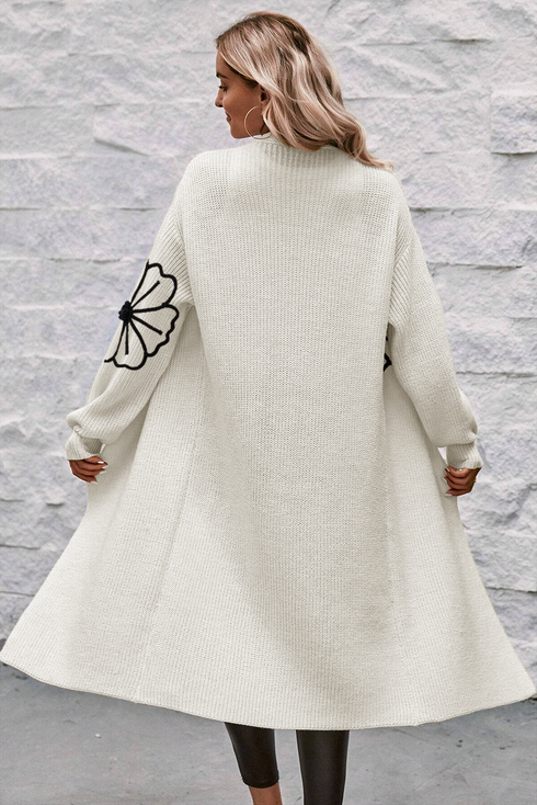 Graphic Floral Sleeve Open Front Longline Cardigan
