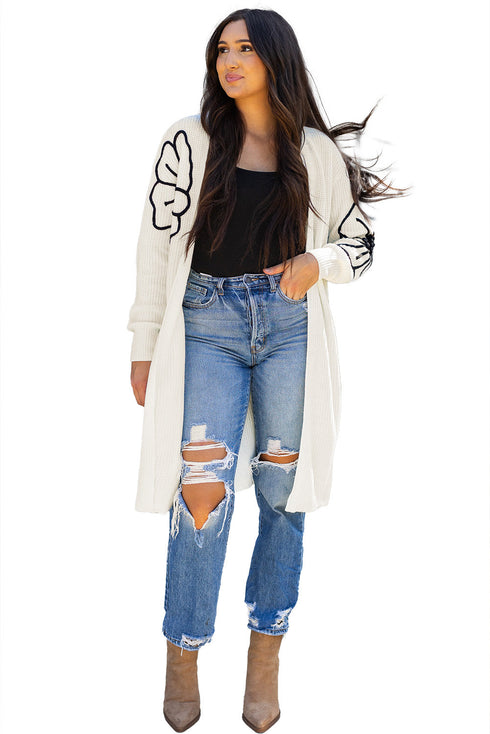 Graphic Floral Sleeve Open Front Longline Cardigan