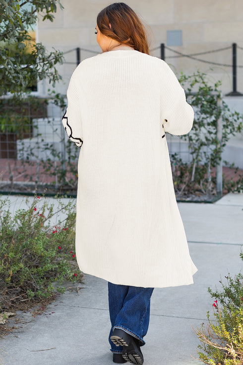 Graphic Floral Sleeve Open Front Longline Cardigan